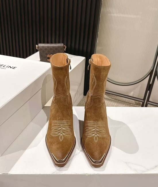 Celine Vintage Logo Decor Ankle Boots with Thick Leather Sole
