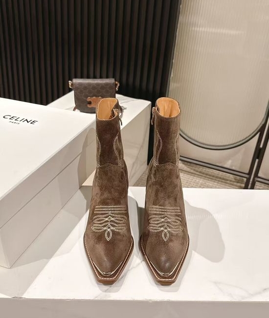 Celine Vintage Logo Decor Ankle Boots with Thick Leather Sole