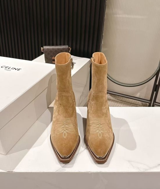 Celine Vintage Logo Decor Ankle Boots with Thick Leather Sole
