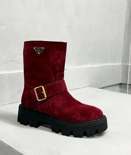 Prada Classic Logo Leather Warm Slim Fit Fashion Ankle Boots