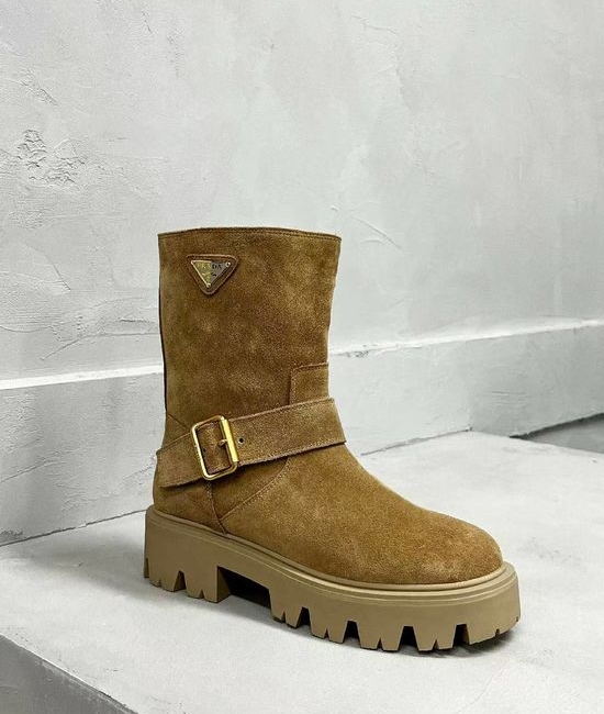 Prada Classic Logo Leather Warm Slim Fit Fashion Ankle Boots