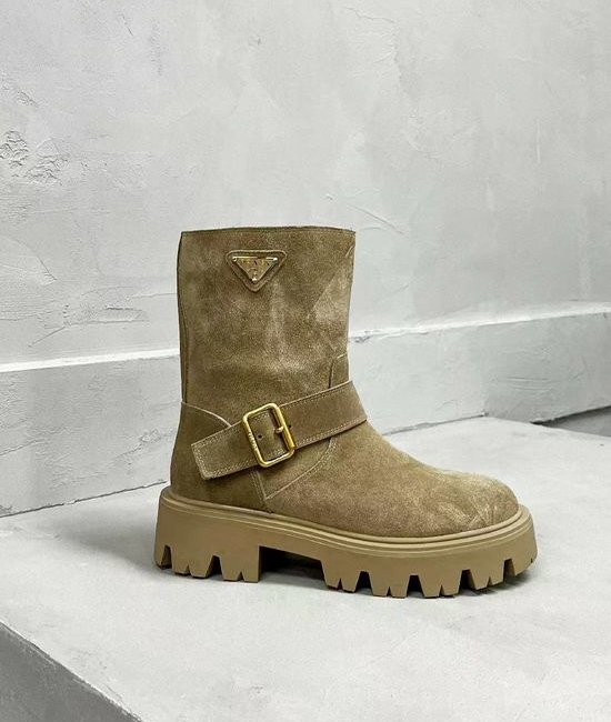 Prada Classic Logo Leather Warm Slim Fit Fashion Ankle Boots