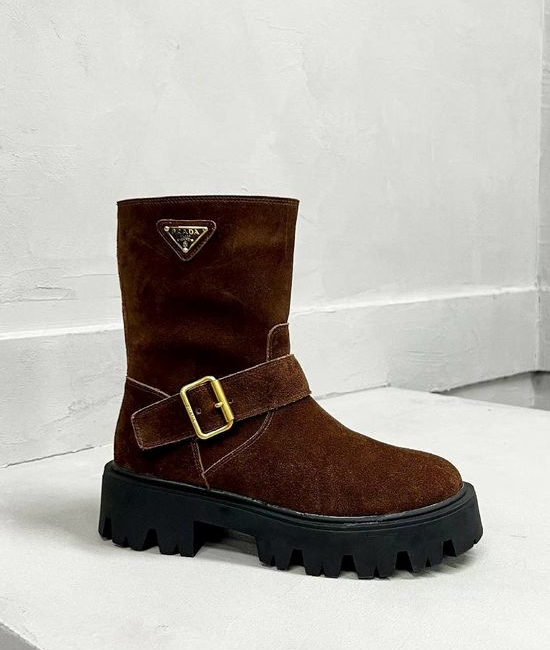 Prada Classic Logo Leather Warm Slim Fit Fashion Ankle Boots