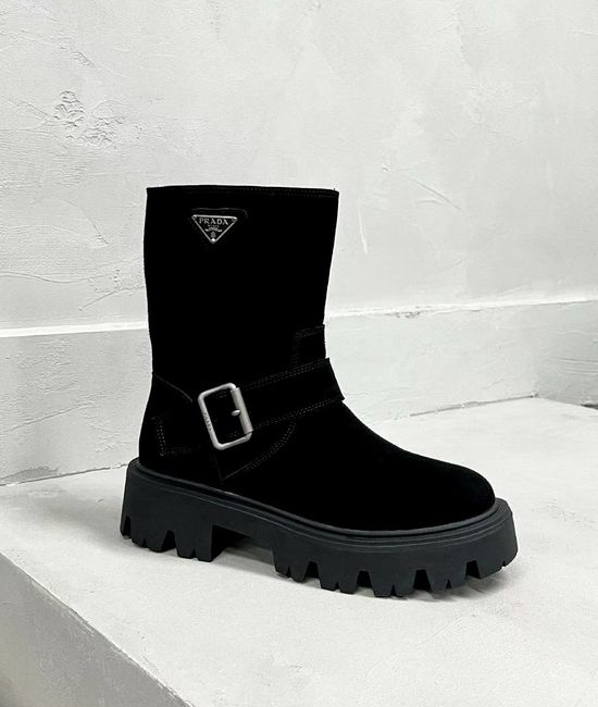 Prada Classic Logo Leather Warm Slim Fit Fashion Ankle Boots