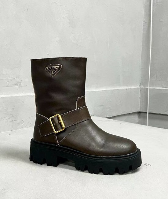 Prada Premium Leather Slim Logo Decor Comfortable Fashion Ankle Boots