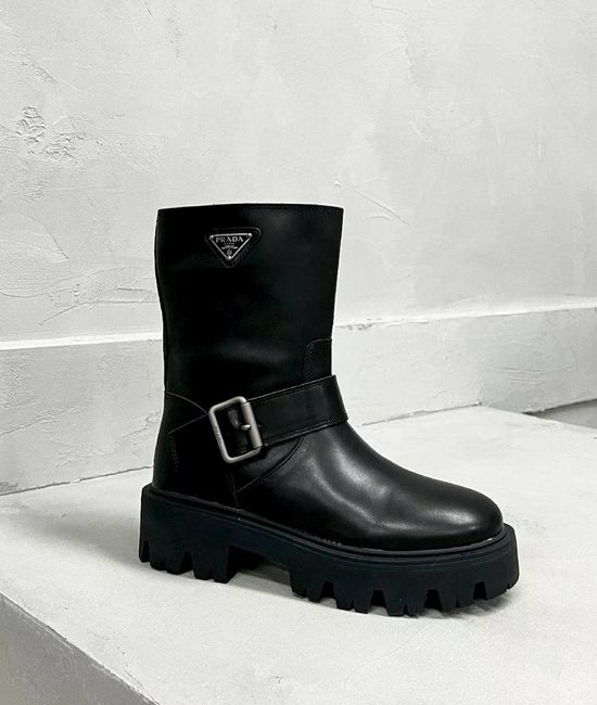 Prada Premium Leather Slim Logo Decor Comfortable Fashion Ankle Boots