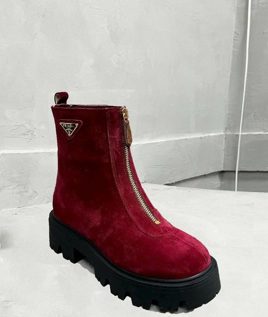 Prada Classic Logo Leather Warm Slim Fit Fashion Ankle Boots