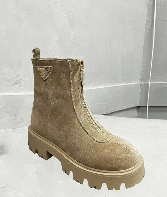 Prada Classic Logo Leather Warm Slim Fit Fashion Ankle Boots