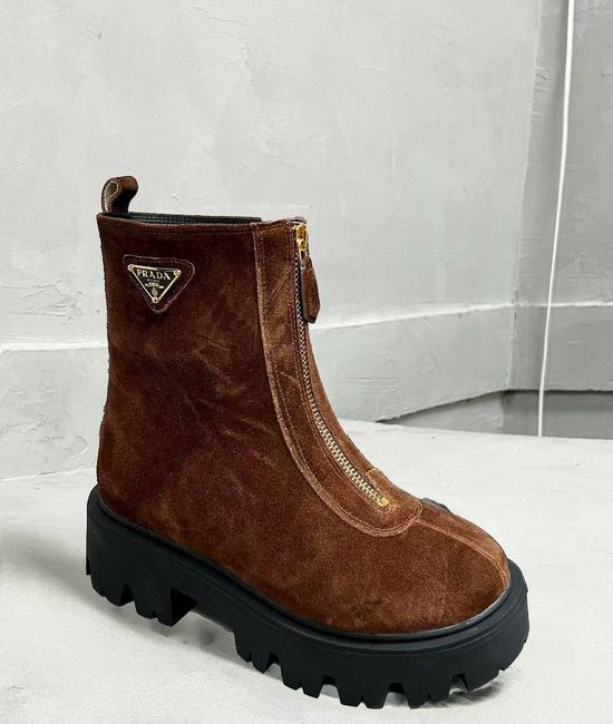 Prada Classic Logo Leather Warm Slim Fit Fashion Ankle Boots