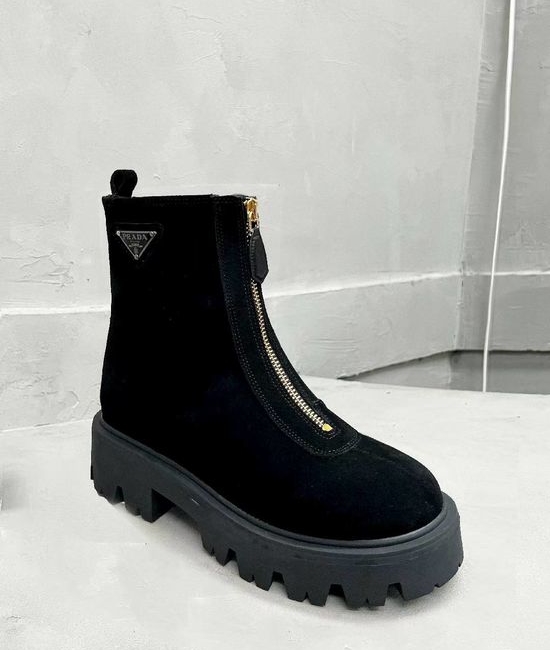 Prada Classic Logo Leather Warm Slim Fit Fashion Ankle Boots