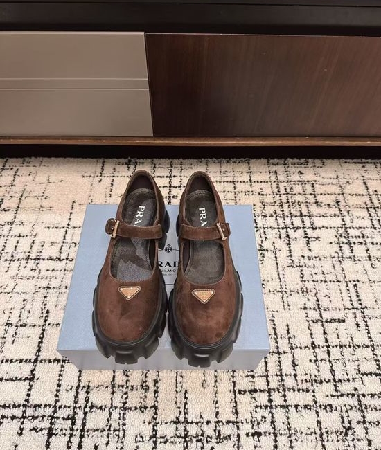 Prada Genuine Leather Buckle Platform Mary Jane Shoes Classic Comfort