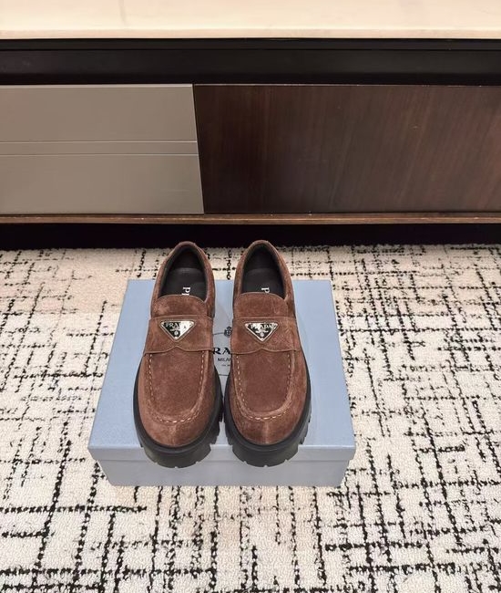 Prada Platform Thick Sole Casual Leather Loafer Shoes