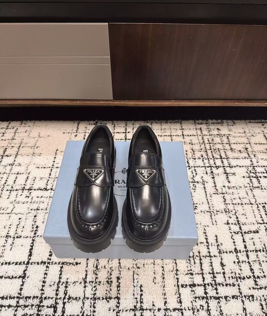 Prada Platform Thick Sole Casual Leather Loafer Shoes
