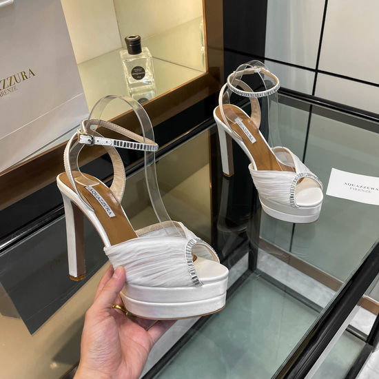 Aquazzura Rhinestone Silk High Heel Platform Sandals