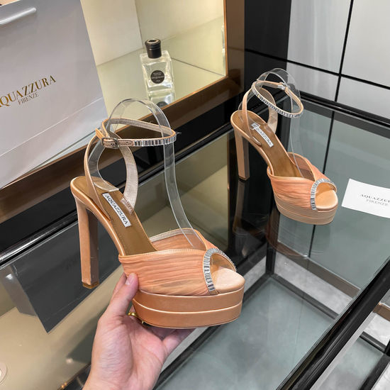 Aquazzura Rhinestone Silk High Heel Platform Sandals