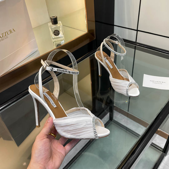Aquazzura Rhinestone Sheepskin High Heel Party Sandals