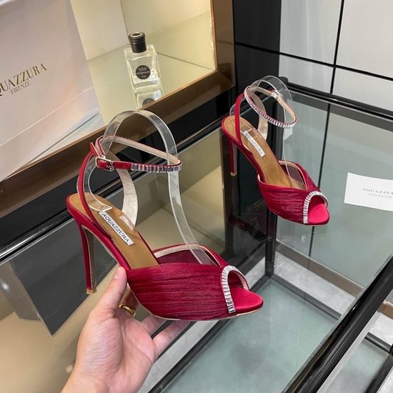 Aquazzura Rhinestone Sheepskin High Heel Party Sandals
