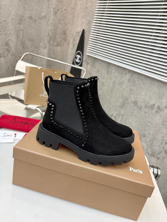 Christian Louboutine Elegant Studded Leather Dress Shoes With Red Sole