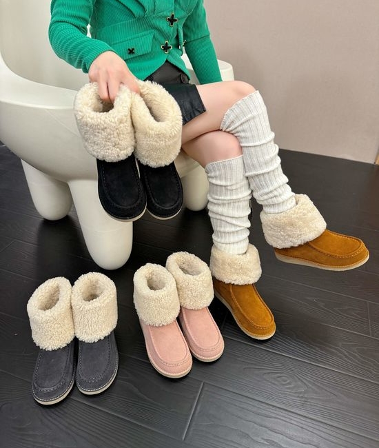 Chloe Suede Winter Footwear with Warm Wool Lining Non-slip Sole