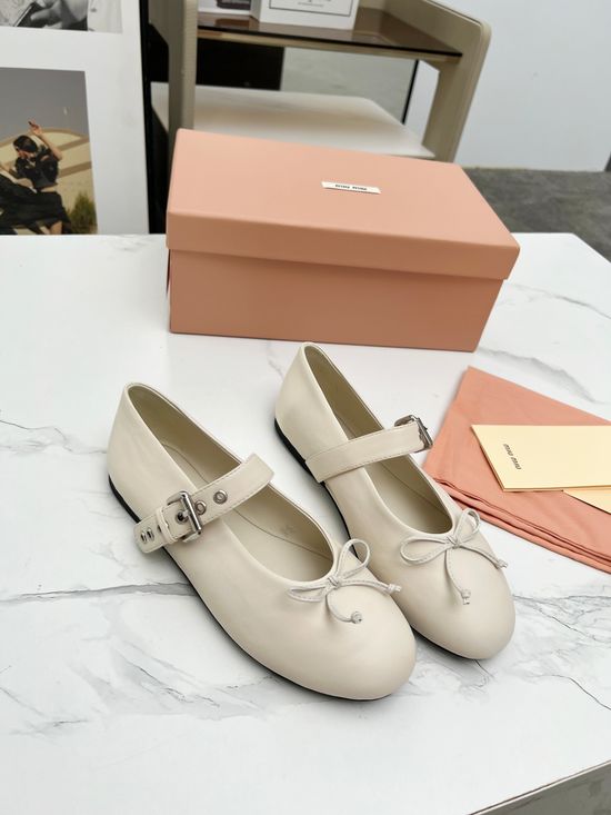 Miu Miu Bow Decor Mary Jane Soft Sheepskin Ballet Flats