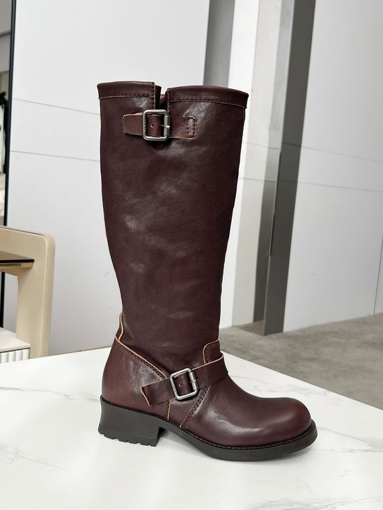 Prada Premium Leather Combat Boots Comfortable Elevated Ankle Boots