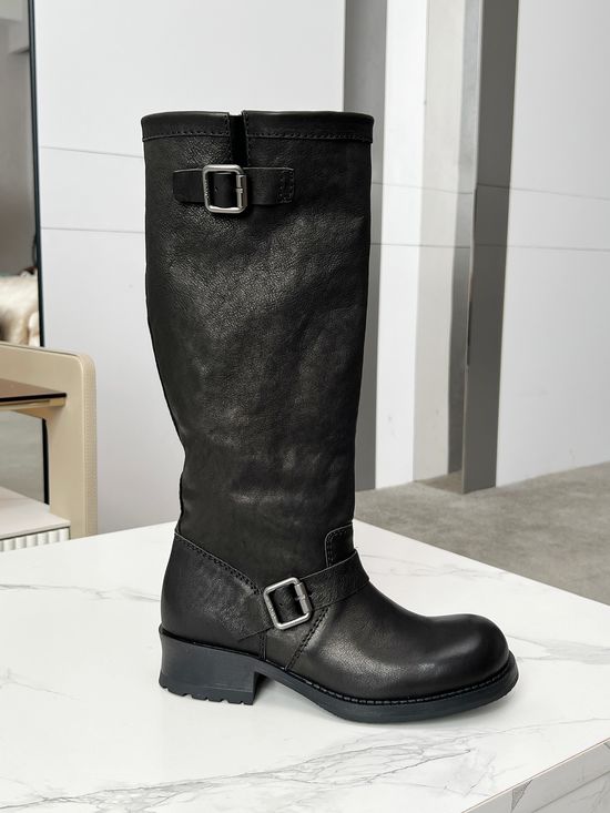 Prada Premium Leather Combat Boots Comfortable Elevated Ankle Boots