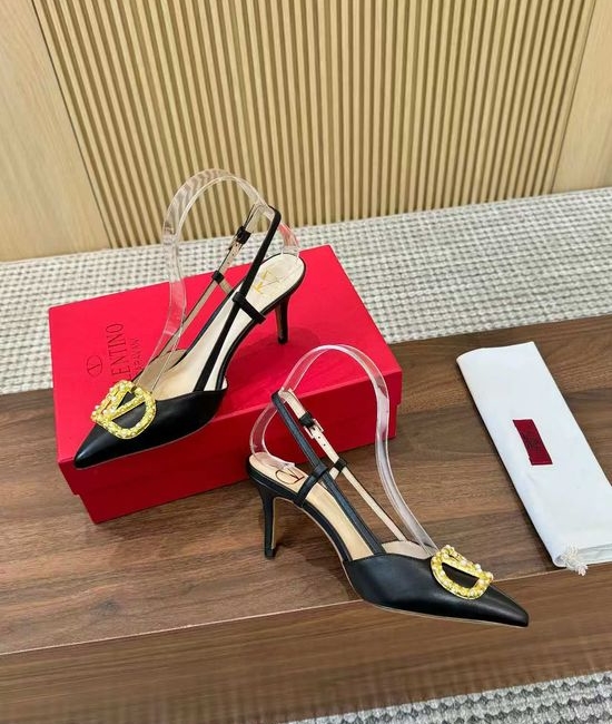 Valentino Buckle Decor Open Toe Sandals Premium Leather Comfortable Mid Heel