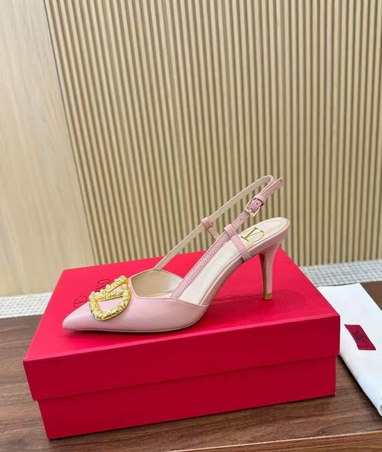 Valentino Buckle Decor Open Toe Sandals Premium Leather Comfortable Mid Heel