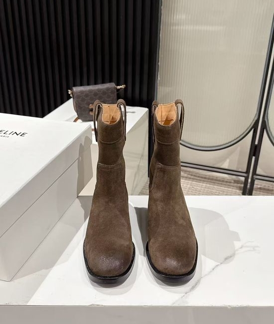 Celine Suede Low-Heel Western Casual Ankle Boots