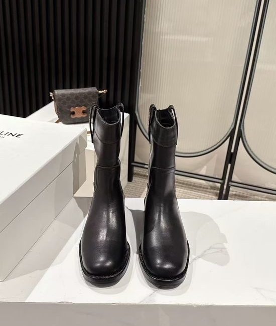 Celine Suede Western Ankle Boots with Low Heel