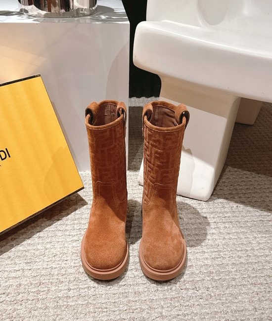 Fendi Suede Leather Embossed Knee High Biker Boots Comfortable