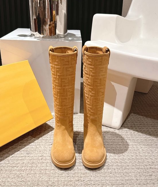 Fendi Suede Embossed Chunky Heel Ankle Boots