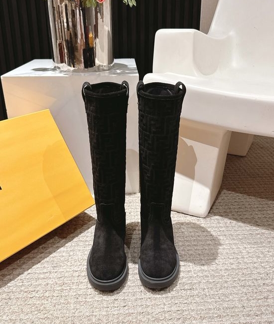 Fendi Suede Embossed Chunky Heel Ankle Boots
