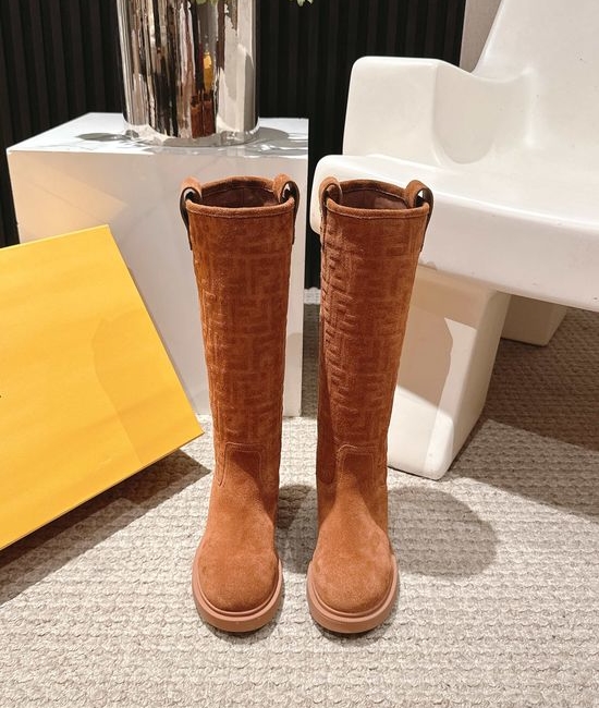 Fendi Suede Embossed Chunky Heel Ankle Boots