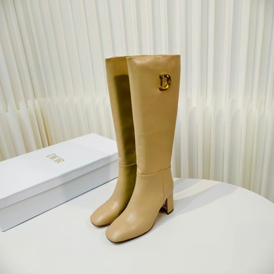 Christian Dior CD Genuine Leather Knee High Boots with Block Heel
