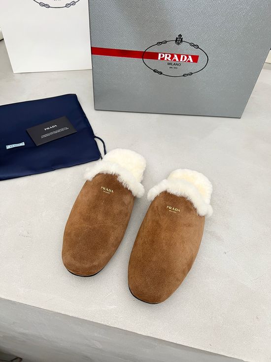 Prada Warm Thick Sole Wool Shoes Comfortable Durable Footwear