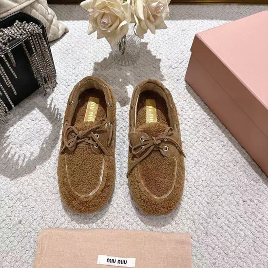 Miu Miu Bow Decor Fuzzy Loafers Comfortable Non Slip Sole