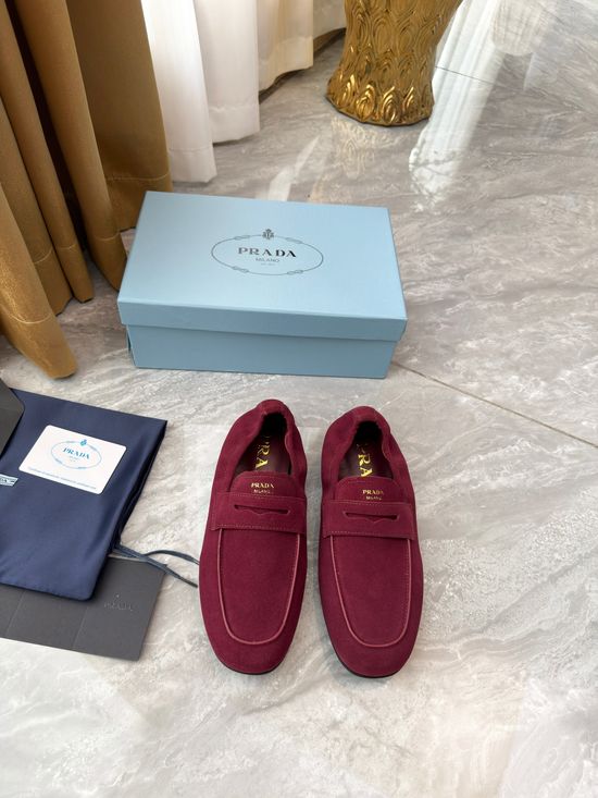 Prada Genuine Leather Slip On Loafers with Hardware Detail