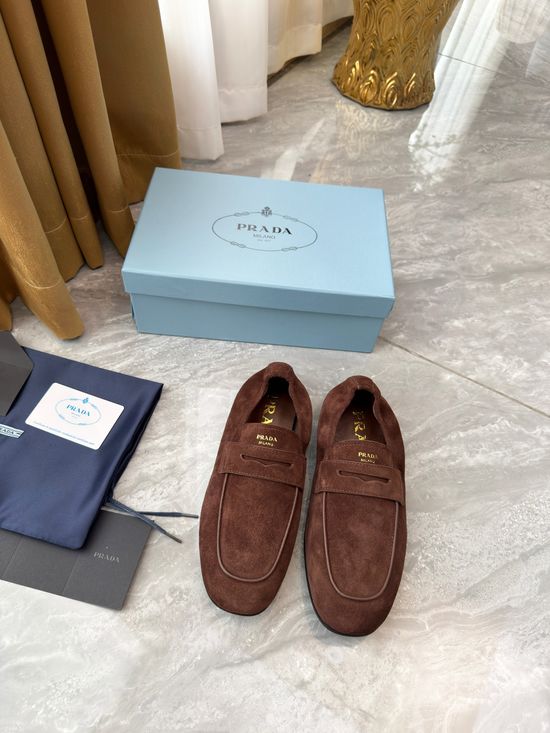 Prada Genuine Leather Slip On Loafers with Hardware Detail