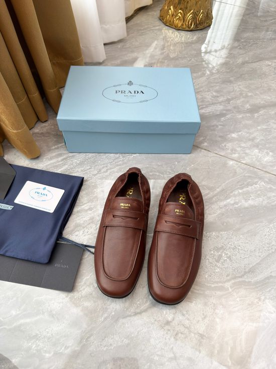 Prada Genuine Leather Slip On Loafers with Hardware Detail