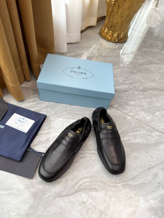 Prada Genuine Leather Slip On Loafers with Hardware Detail