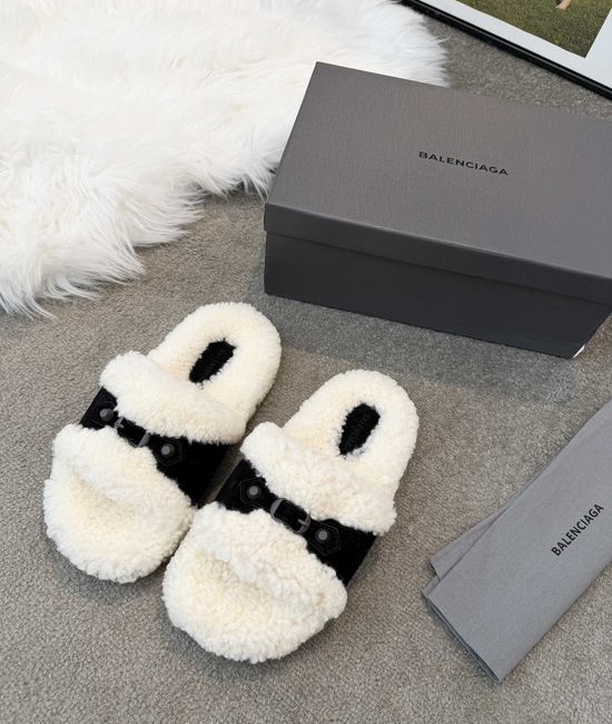 Balenciaga Premium Cowhide Wool Lined Non-slip Slippers