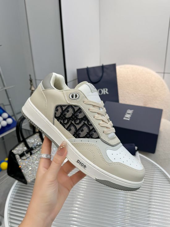 Christian Dior Premium Leather Patchwork Casual Sneakers With Accessories