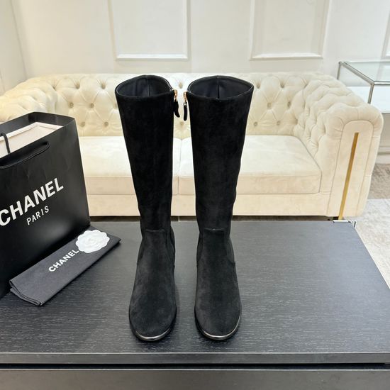 Chanel Premium Leather Knee High Boots With Hardware Accent