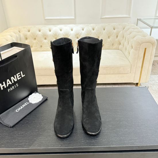 Chanel Premium Leather Knee High Boots With Hardware Accent