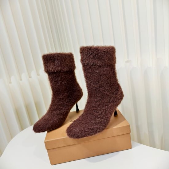 Gianvito Rossi Fuzzy Lined Ankle Boots with Special Shaped Heel