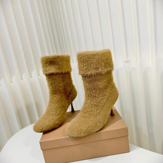 Gianvito Rossi Fuzzy Lined Ankle Boots with Special Shaped Heel