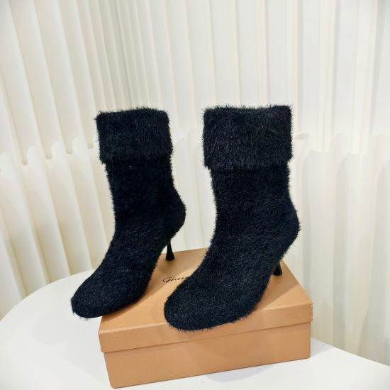 Gianvito Rossi Fuzzy Lined Ankle Boots with Special Shaped Heel