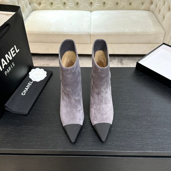 Chanel Embroidered Logo Chunky Heel Ankle Boots