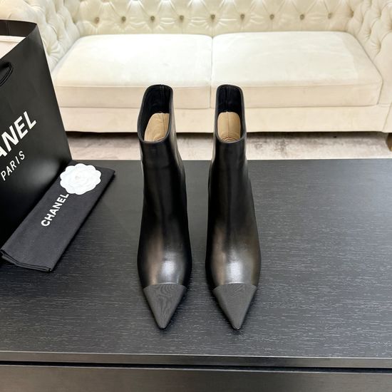 Chanel Embroidered Logo Chunky Heel Ankle Boots